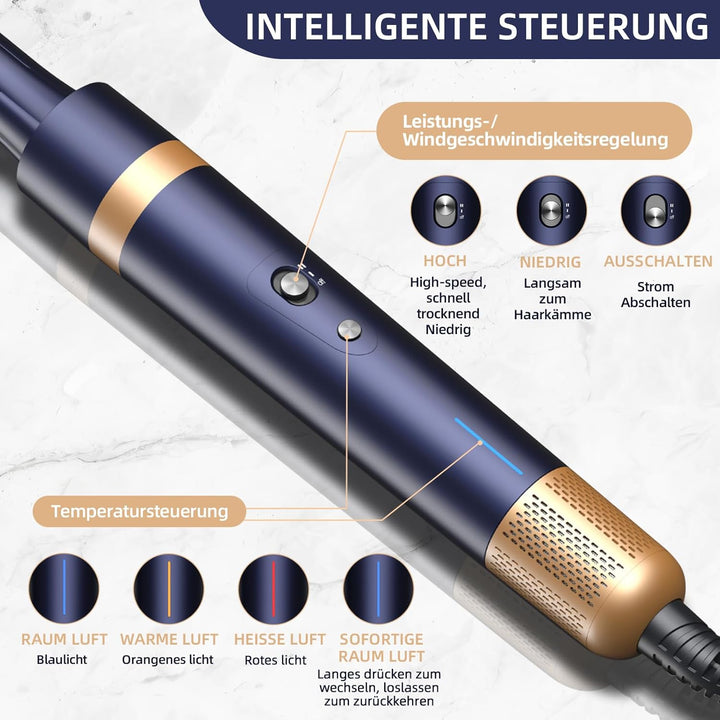Air Styler Haarstyler 4-in-1,1300W Warmluftbürste Set Mit 110000 U/Min Haartrockner,Curly All in One