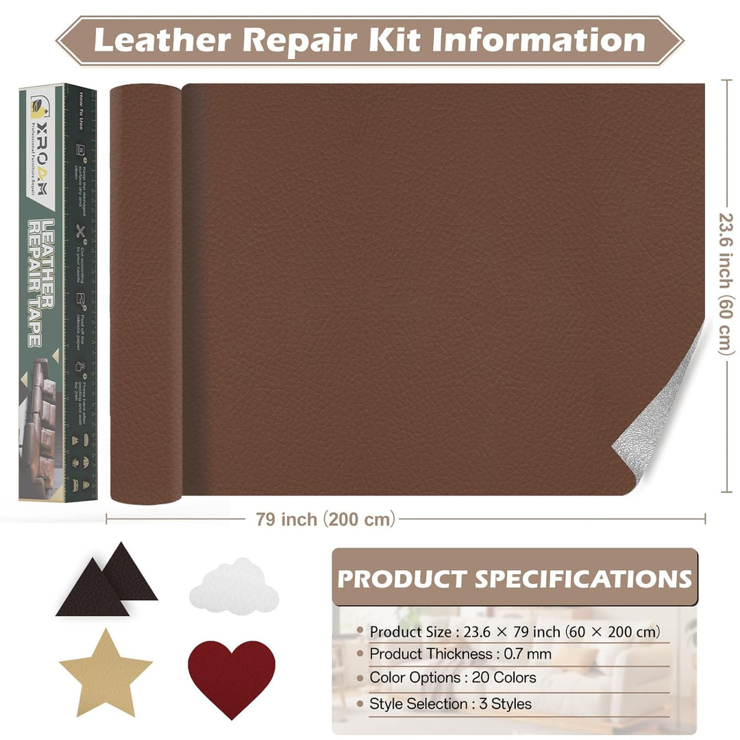 Kunstleder Selbstklebend, 60x200 cm Dunkelbraun Glatt Leder Reparatur Patch, Lederflicken Selbstkleb
