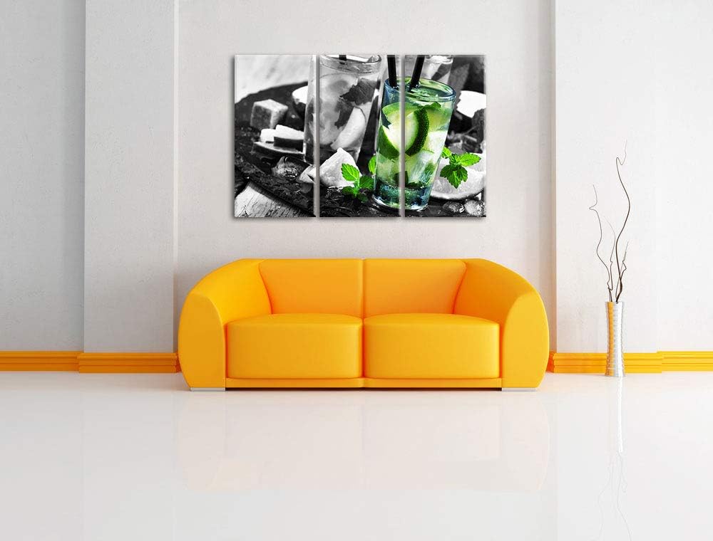 Erfrischende Caipirinhacocktails auf Tablett schwarz/weiss 3-Teiler Leinwandbild 120x80 Bild auf Lei