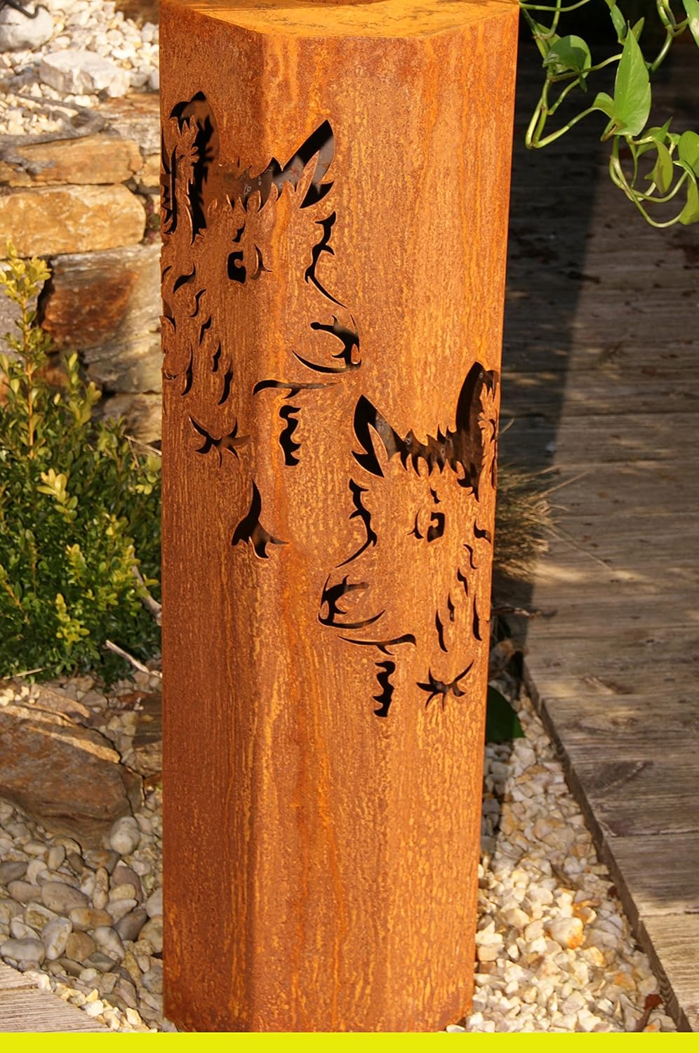 8-Eck Säule Alpaka + Schale Classic Edelrost Rost Metall Gartendeko Garten Stele