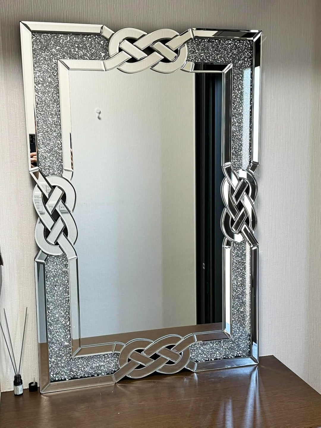 Artloge Dekorative Luxus Kristall Wandspiegel 90×60, Modern Spiegel mit Metall Haken - Badspiegel fü