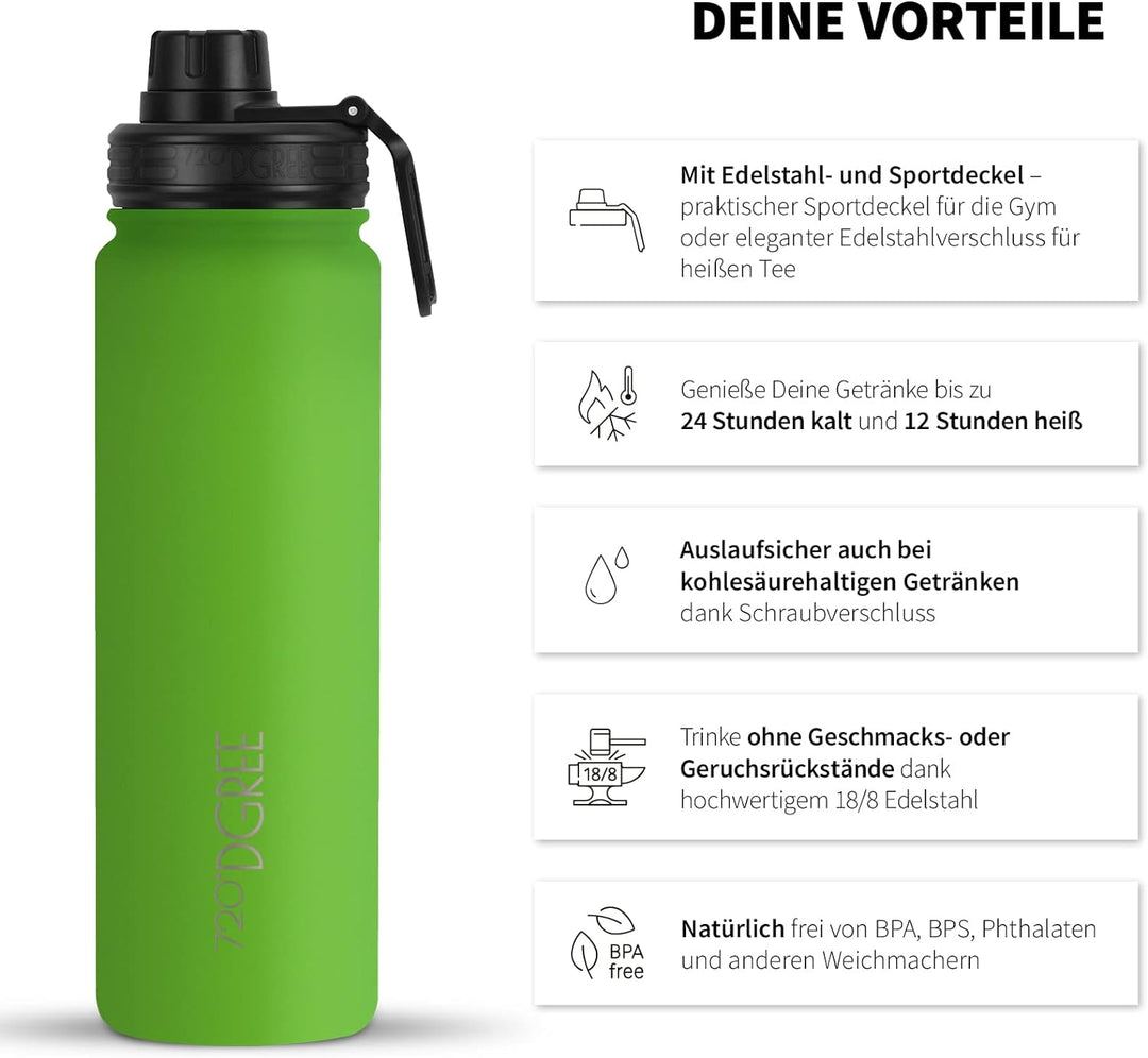 720°DGREE Edelstahl Trinkflasche “noLimit” – 950ml - Auslaufsicher, Kohlensäure geeignet, BPA-Frei -