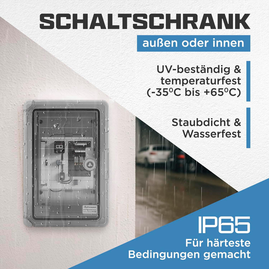BOXEXPERT® Verteilerkasten aussen wasserdicht [ABS Kunststoff IP65 Gehäuse inkl. Sichttür] grau (Ser