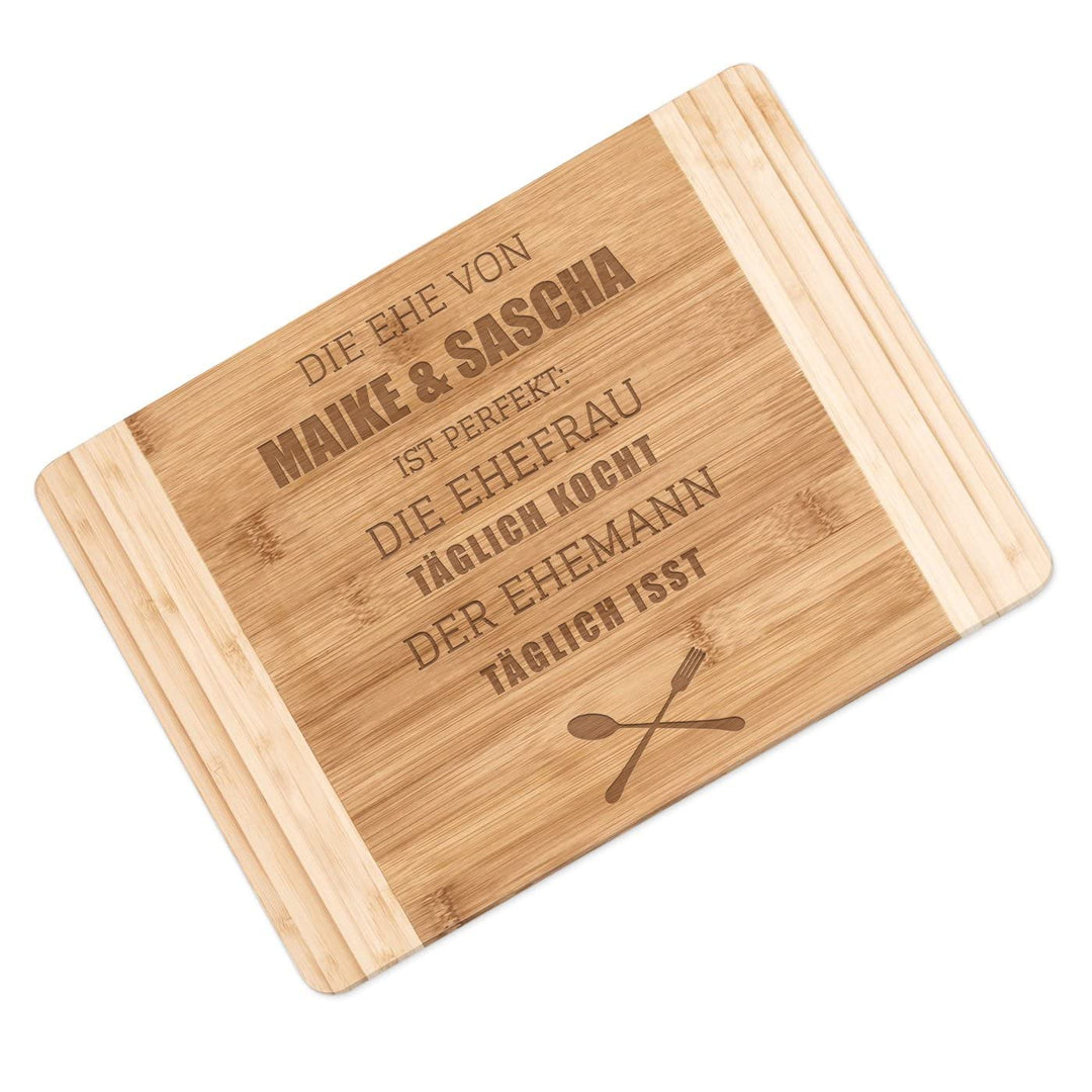 Maverton Bambus Holzbrett mit Gravur - Schneidebrett - Küchenbrett - Grösse: 35x25 cm - gross und ma