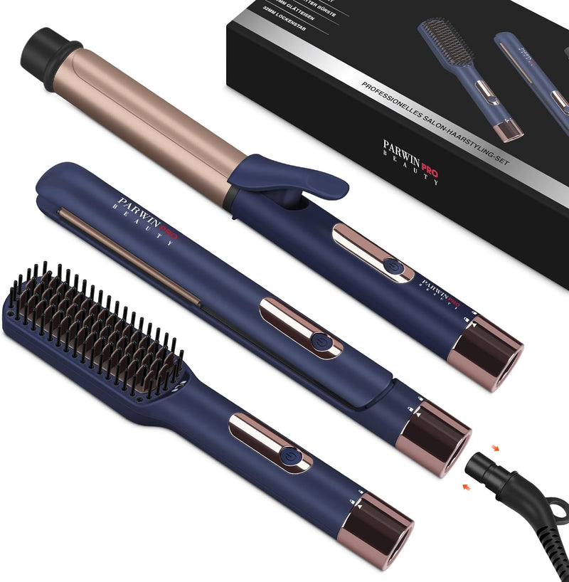 PARWIN PRO BEAUTY 3 In 1 Styling Set, Beinhaltet Glätteisen 25mm -Lockenstab 32mm & GlÄttbÜrste, mit