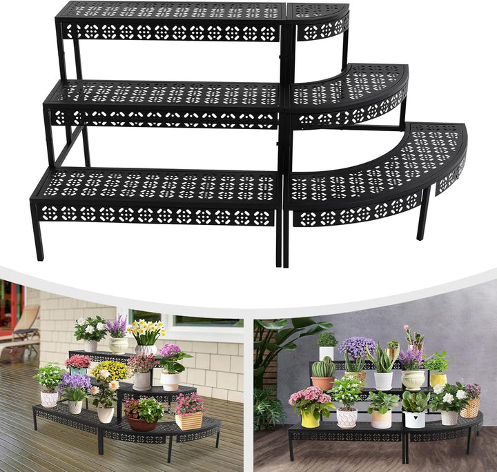 Pflanzenständer Blumenständer Metall 3 Etagen Schwarz Eisen Garten Blumentopf Display Regal Halter R