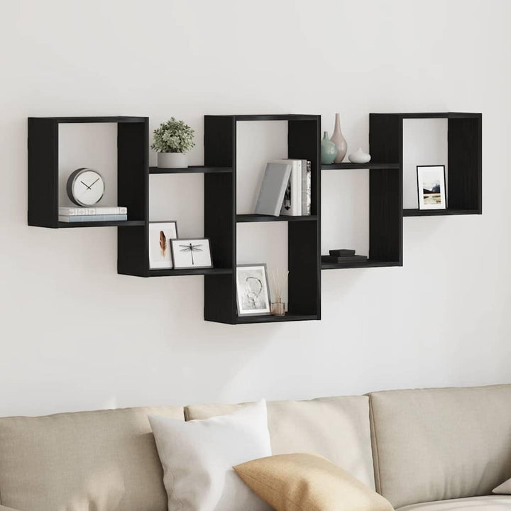 vidaXL Wandregal Schwarz Eichen-Optik 159x18x66 cm Holzwerkstoff, Schweberegal, schwebendes Regal, R