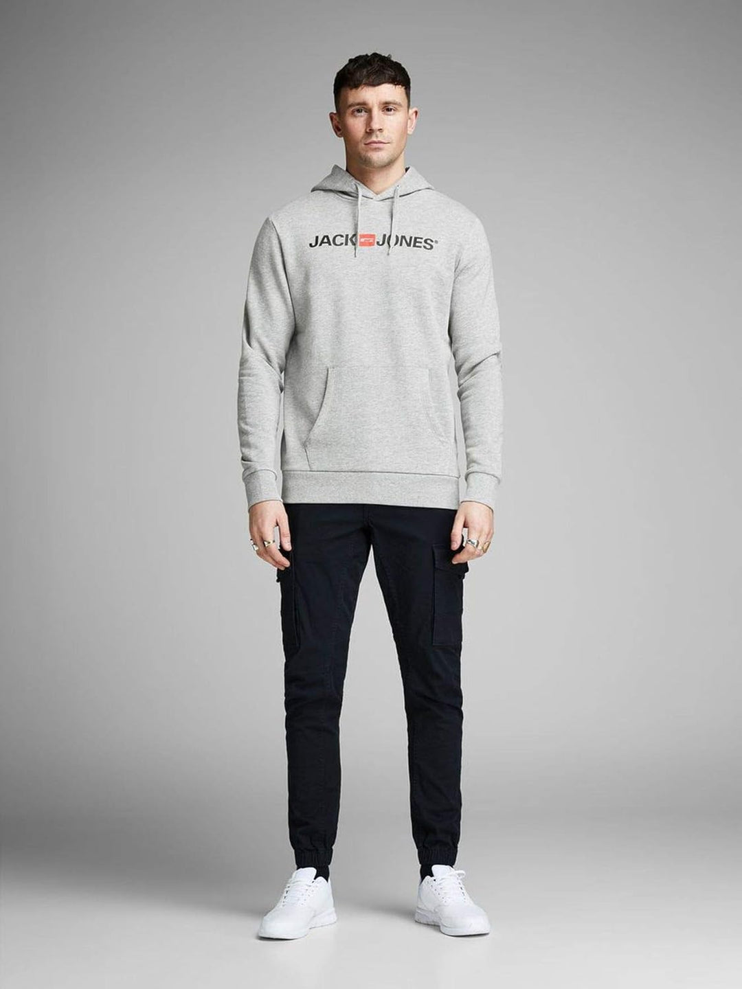 JACK & JONES Male Kapuzenpullover Logo Kapuzenpullover L Grau (Light Grey Melange Detail: Reg Fit-me