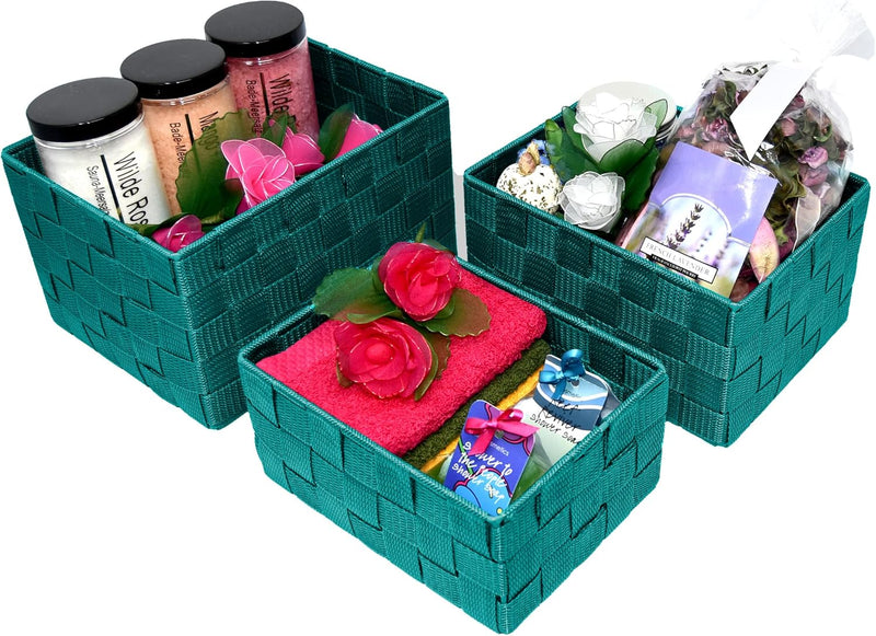 Lashuma Badkörbe 3er Set, Box Grössen: 24x18x14 cm, 21x16x12 cm und 19x14x10 cm, Offene Regalkörbe F