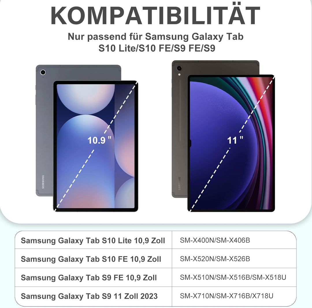 Vobafe Tastatur Hülle für Samsung Galaxy Tab S10 Lite/S10 FE/S9 FE 10.9 Zoll/Tab S9 11 Zoll, 7-Farbe