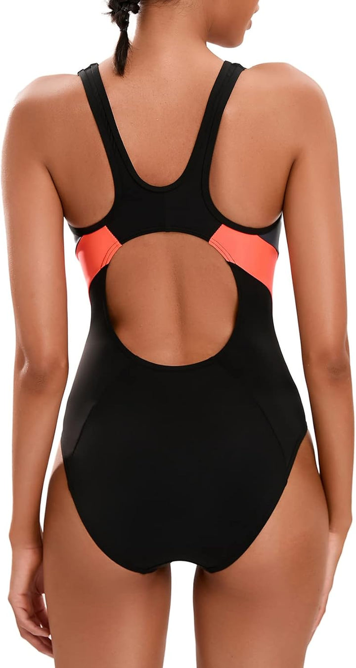 Veranobreeze Damen Sport Badeanzug Racerback Schwarz Sport Bademode 38 Grau & Orange, 38 Grau & Oran