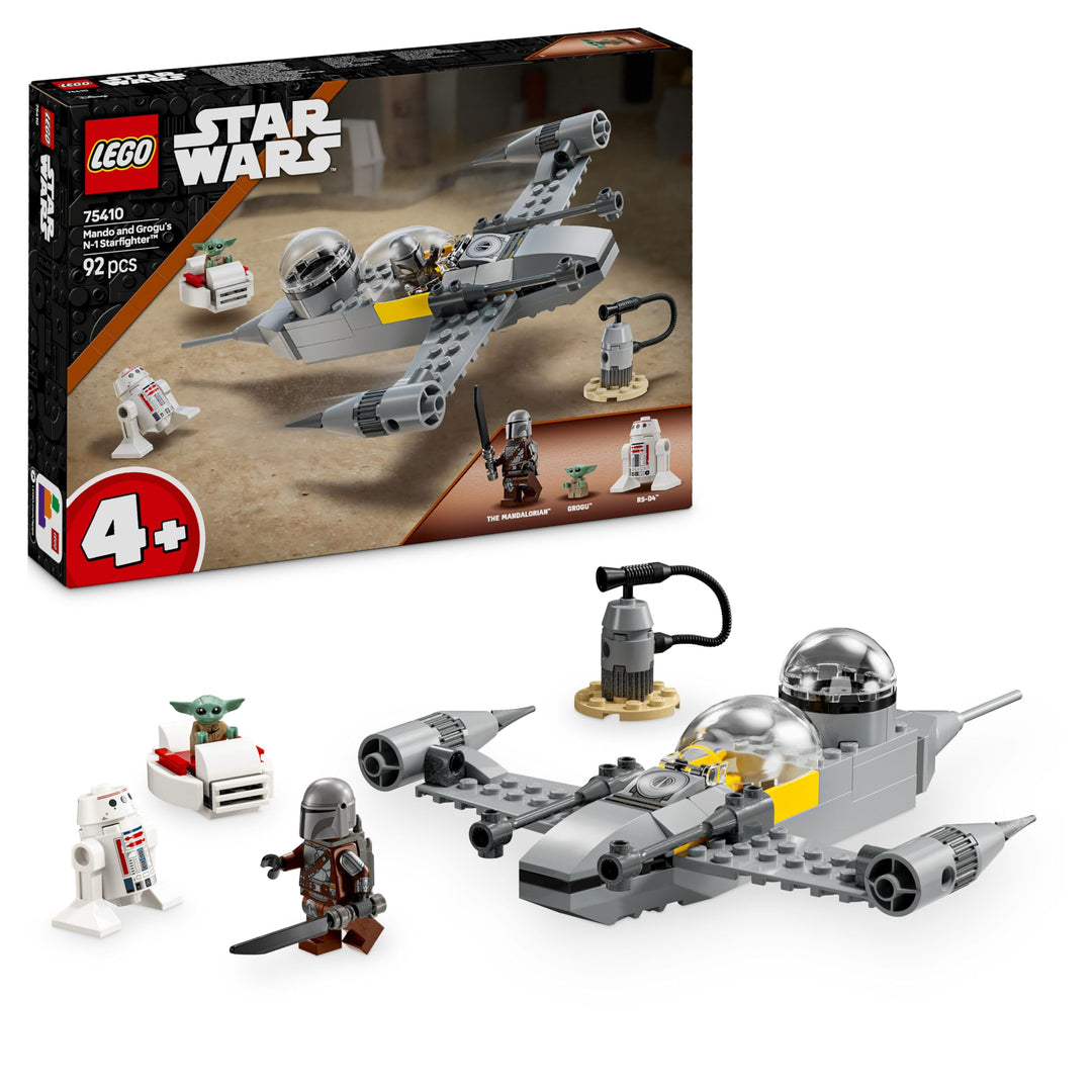 LEGO Star Wars 75410 Mandos und Grogus N-1 Starfighter Spielzeug mit The Mandalorian, Grogu & R5-D4