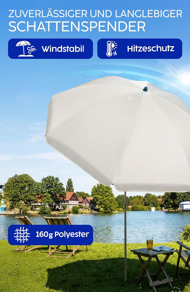 4smile Sonnenschirm Balkon Ø 180cm, Beige - Sonnenschirm Strand mit Hülle - Balkonschirm mit Knickfu