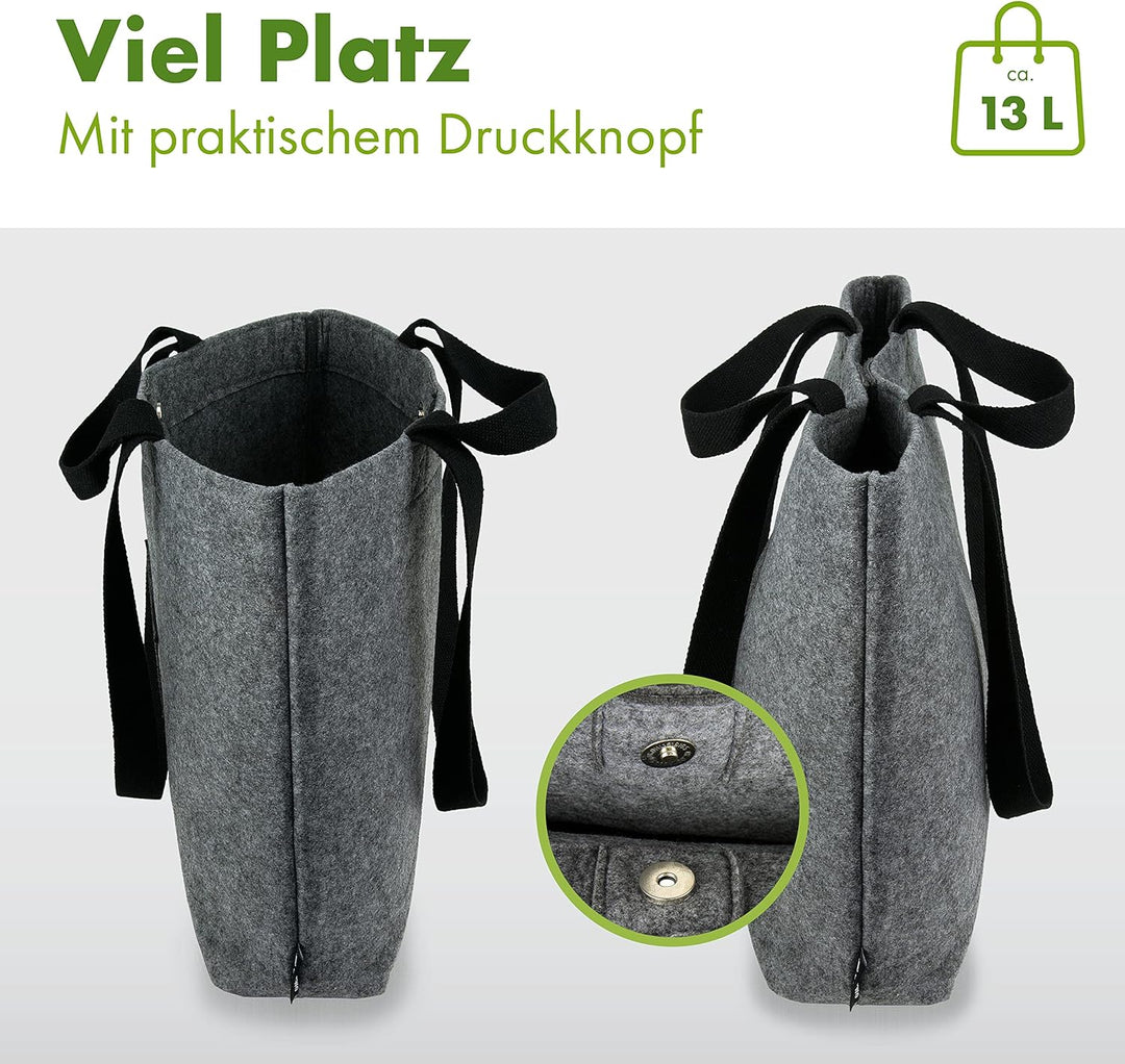 Tebewo verschliessbare Filztasche - praktische Einkaufstasche mit Druckknopf - modische Shopping Bag