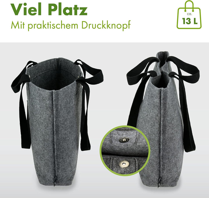 Tebewo verschliessbare Filztasche - praktische Einkaufstasche mit Druckknopf - modische Shopping Bag