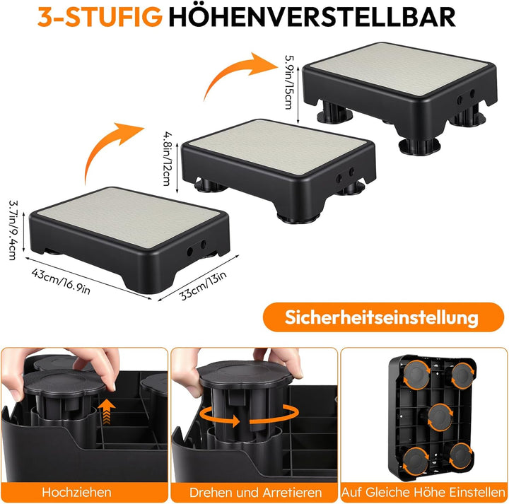 Trittstufe höhenverstellbar, Tritthocker mit 3 Stufen (9,37-15 cm) & nachtleuchtender Trittfläche, s