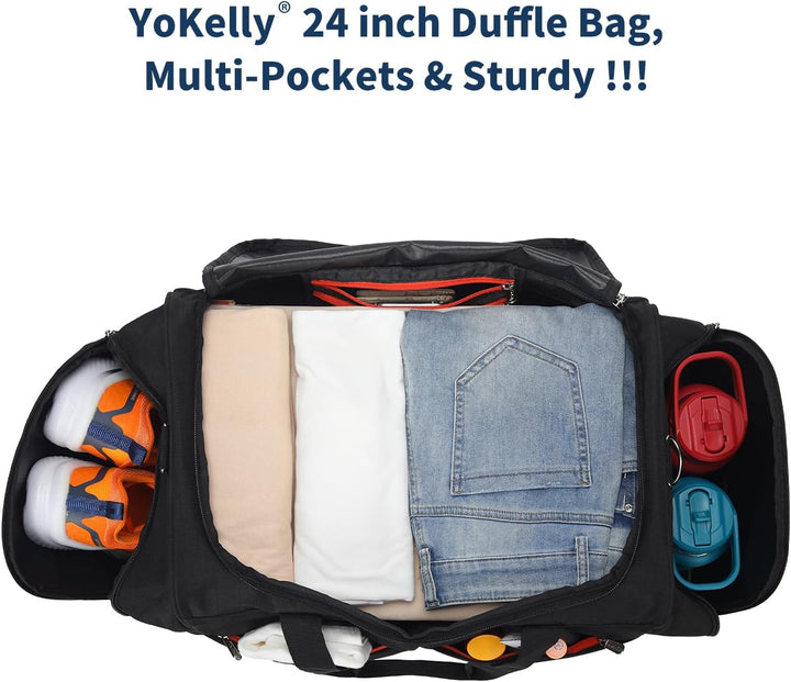 65L Sporttasche Herren Gross - 24 inch Grosse Reisetasche Duffle Bag mit Hartem Boden und Schuhfach