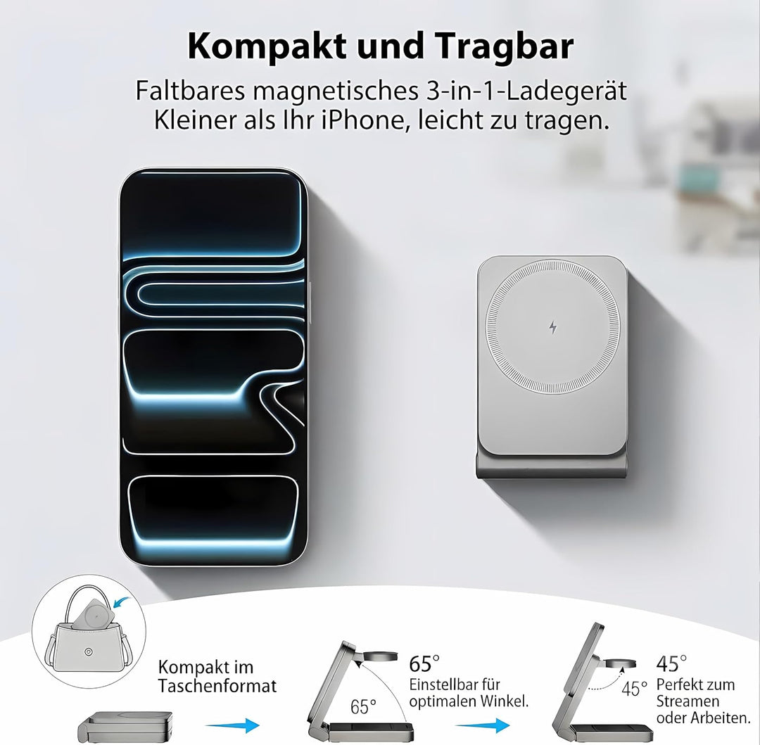 3 in 1 Ladestation für iPhone/Apple Watch/AirPods mit 20W Adapter Metalgrau, Metalgrau