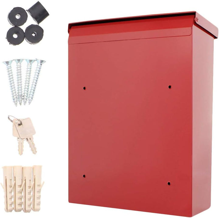 Rottner Briefkasten Brighton Stahlblech Rot, Postkasten, Klappe/Tropfnase, Zylinderschloss, Sichtfen