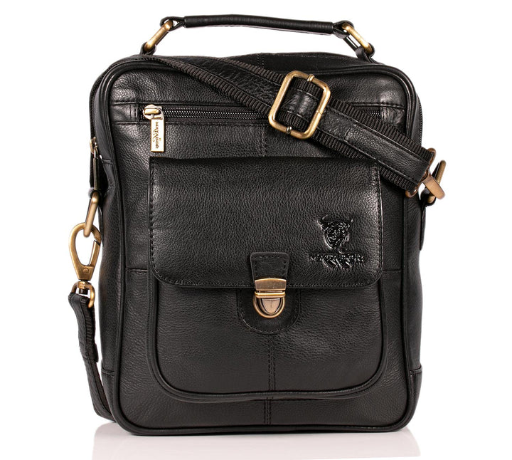 MATADOR Echt Leder Herren Umhängetasche Damen Schultertasche Schwarz Ledertasche Hochwertige Henkelt