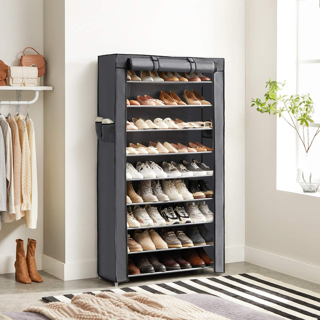SONGMICS Schuhregal, 10 Etagen, Schuhregal für den Eingangsbereich, 28 x 88 x 160 cm, mit Stoffbezug