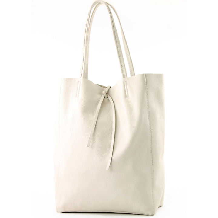 modamoda de - T163 - Ital. Shopper Large mit Innentasche aus Leder Creme2021, Creme2021