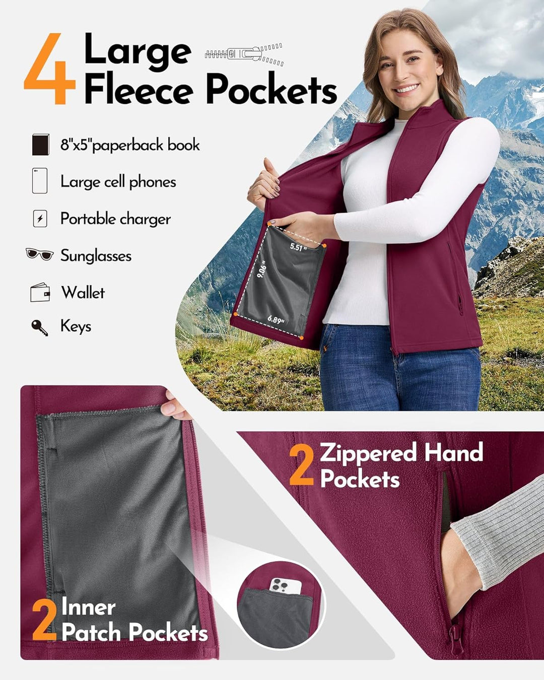 Outdoor Ventures Damen Fleece Weste Ultraleichte Polar Fleeceweste Dünne Outdoor Luafwesten für Frau