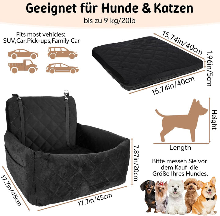 Hunde Autositz für Kleine Hunde, Hundesitz Auto mit dickem Memory-Schaum, Auto-Sitzerhöhung hundeaut