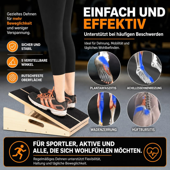 Professionelles Schrägbrett aus Holz, verstellbares Neigungsbrett und Wadendehner, Stretch-Brett - e