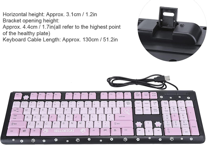 Niedliche USB Tastatur mit Kabel, Niedliche Cartoon USB Tastatur mit Kabel für Mädchen, Tragbare, Ko