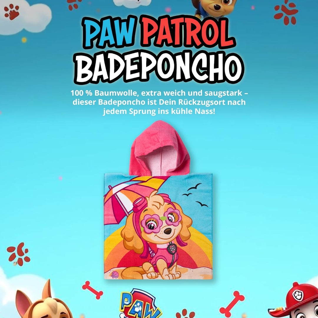 United Labels Paw Patrol Badeponcho für Mädchen, Bunt, Skye, 50 x 100 cm, 100% Baumwolle, Kinder Bad