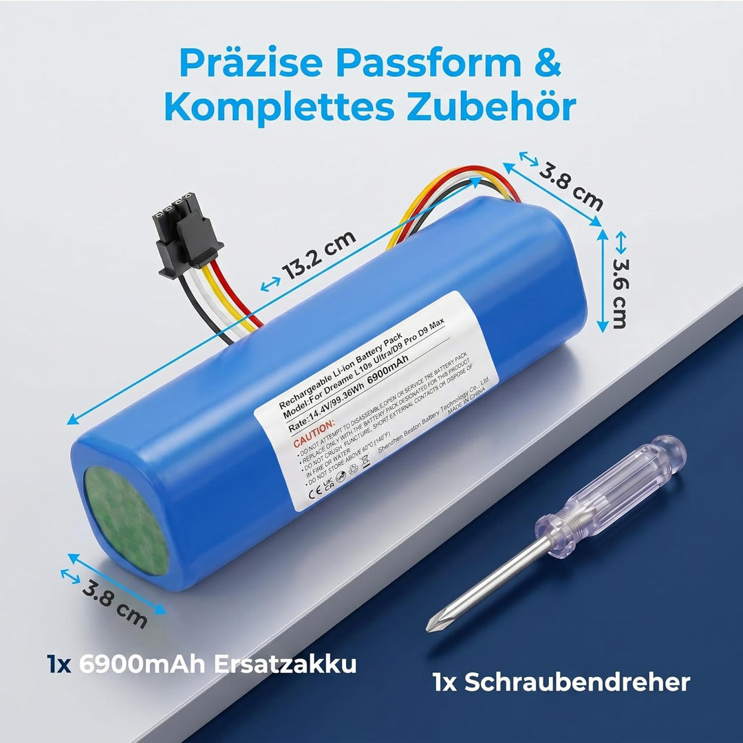14,4V 6900mAh Akku für Dreame L10s Ultra,D9 Pro D9 Max,D10/D10 Plus/D10s/L10/ L10s/Z10 Pro Roboter S