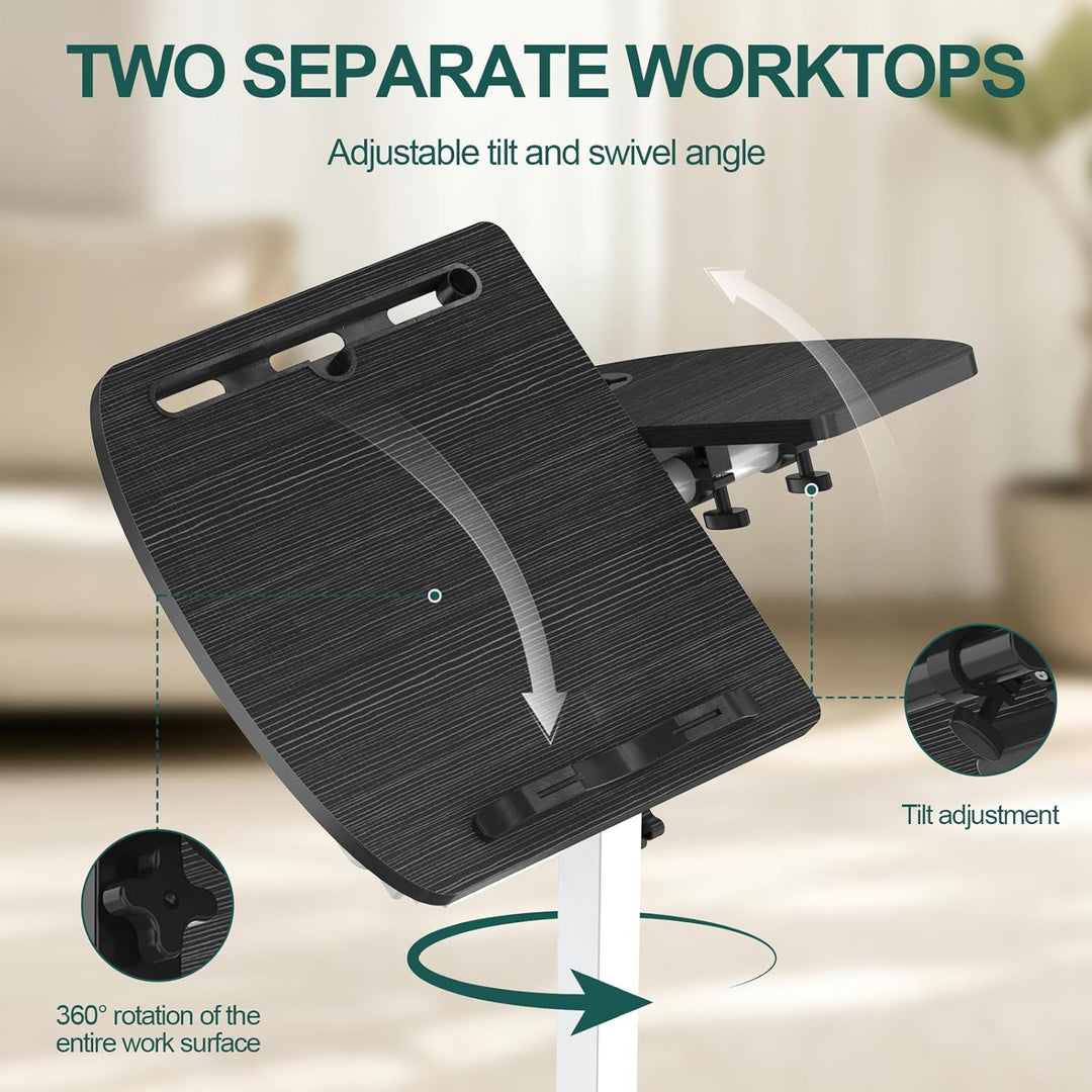 Soontrans Beistelltisch mit Rollen, Betttisch Klappbar 60×40cm, Laptoptisch Höhenverstellbar, Neigun