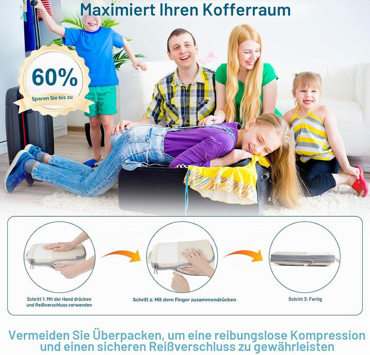 Cozary Koffer Organizer Packing Cubes Compression 4 Stück - Packwürfel mit hohem Fassungsvermögen, T