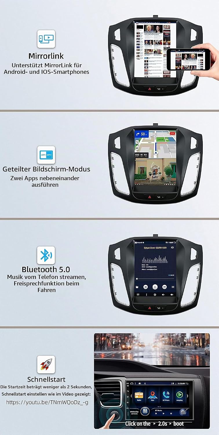 6G+128G Octa-Core | Android 16 Autoradio für Ford Focus MK3 (2012-2017) Radio GPS Navigation - Kabel