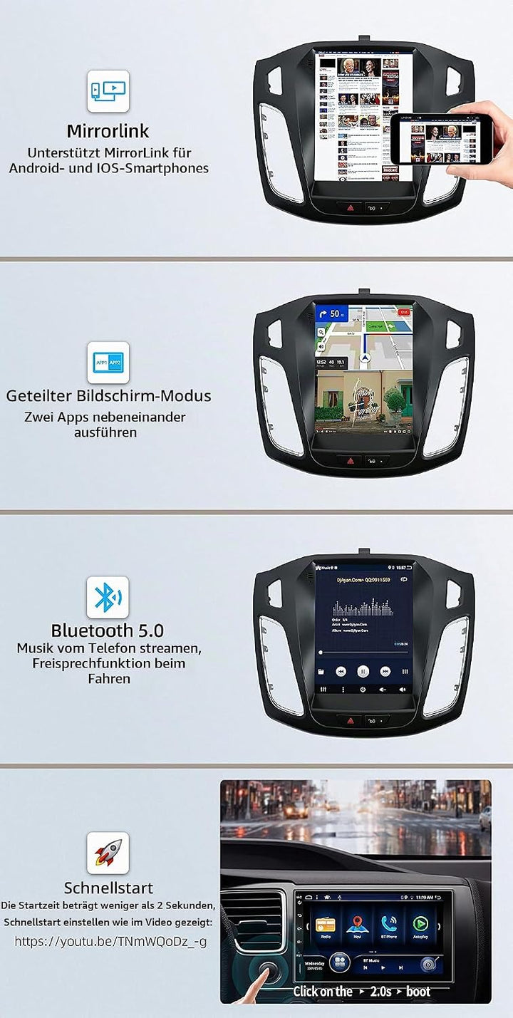 6G+128G Octa-Core | Android 16 Autoradio für Ford Focus MK3 (2012-2017) Radio GPS Navigation - Kabel