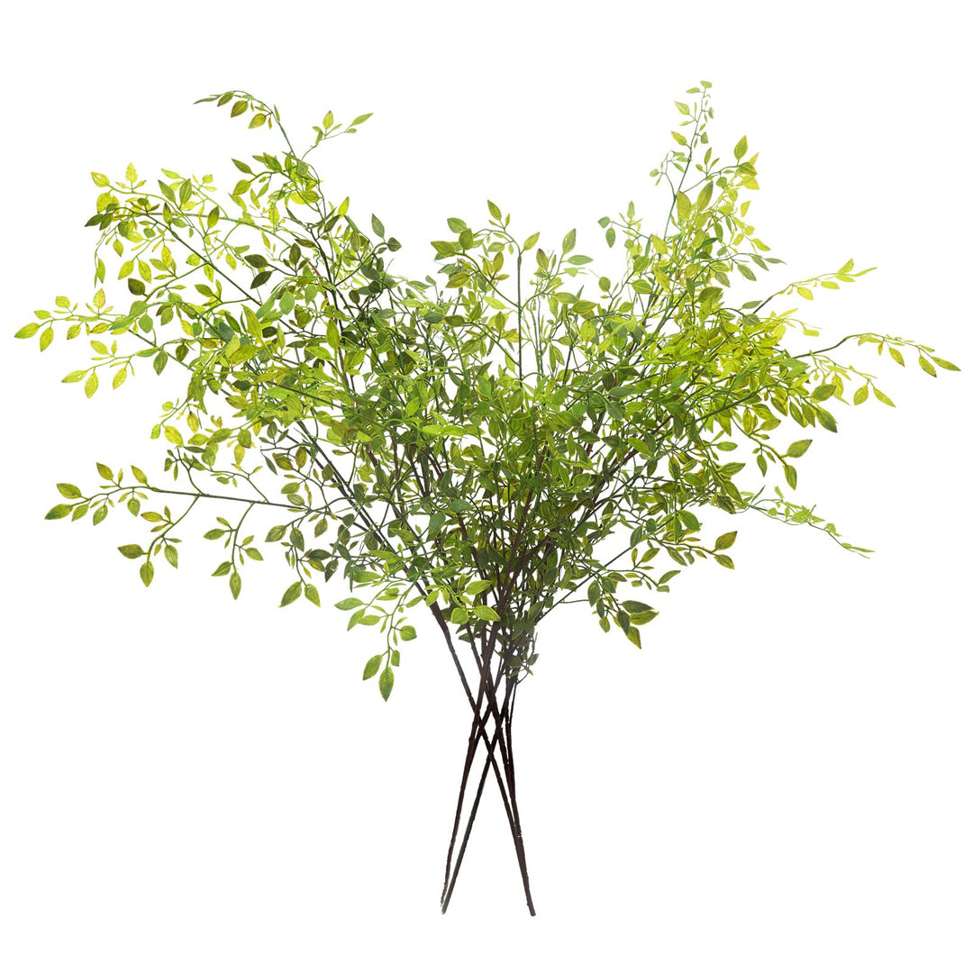 Melorca&Guilla Künstliche Pflanzen, 4 Stück, 110 cm, grüne Nandina-Zweige für Vase, künstliche Pflan