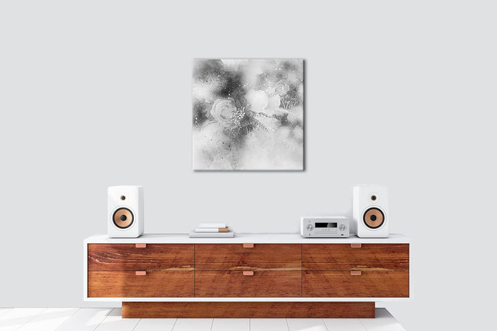 abstrakte Blumen Kunst Format: 60x60 Effekt: Schwarz&Weiss als Leinwandbild, Motiv fertig gerahmt au