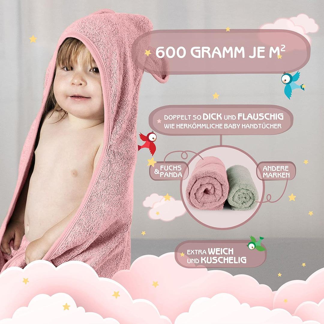 Kapuzenhandtuch Baby EXTRA dick, warm & weich | 75x75cm Babyhandtuch mit Kapuze (100% Bambus) | Baby