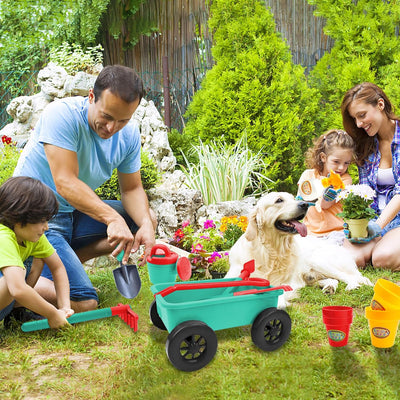 deAO Gartenset mit Schubkarre Kinder, Schaufel, Rechen, Blumentöpfe, Giesskanne Usw, 14PCS Kinder Ga