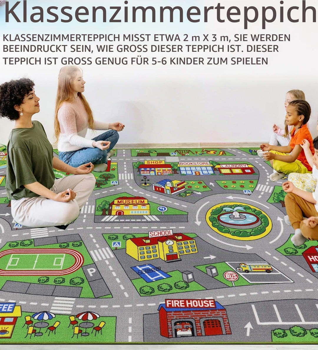 Capslpad Autoteppich Kinder 200x300cm rutschfest Kinderteppich Stadtplan Interaktiver Spielteppich W