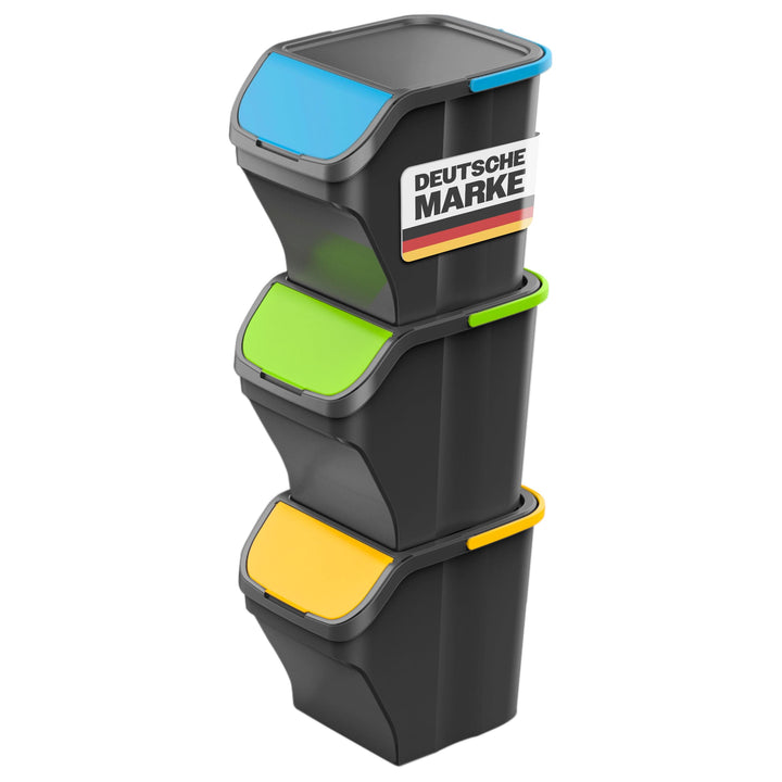 Gardissimo Stack Mülleimer Set, 3 Fächer, 3 x 25 Liter | Küche Stapelbox, Mülltonnenbox 3er, Mit Dec