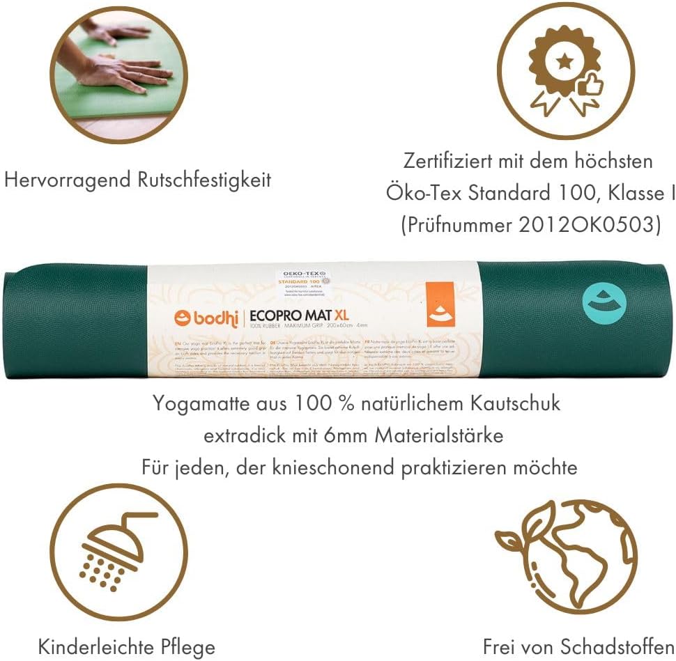 Bodhi Yogamatte ECO PRO DIAMOND | Ultra Grip | Naturkautschuk | Ökologisch | Profi-Matte für Pilates