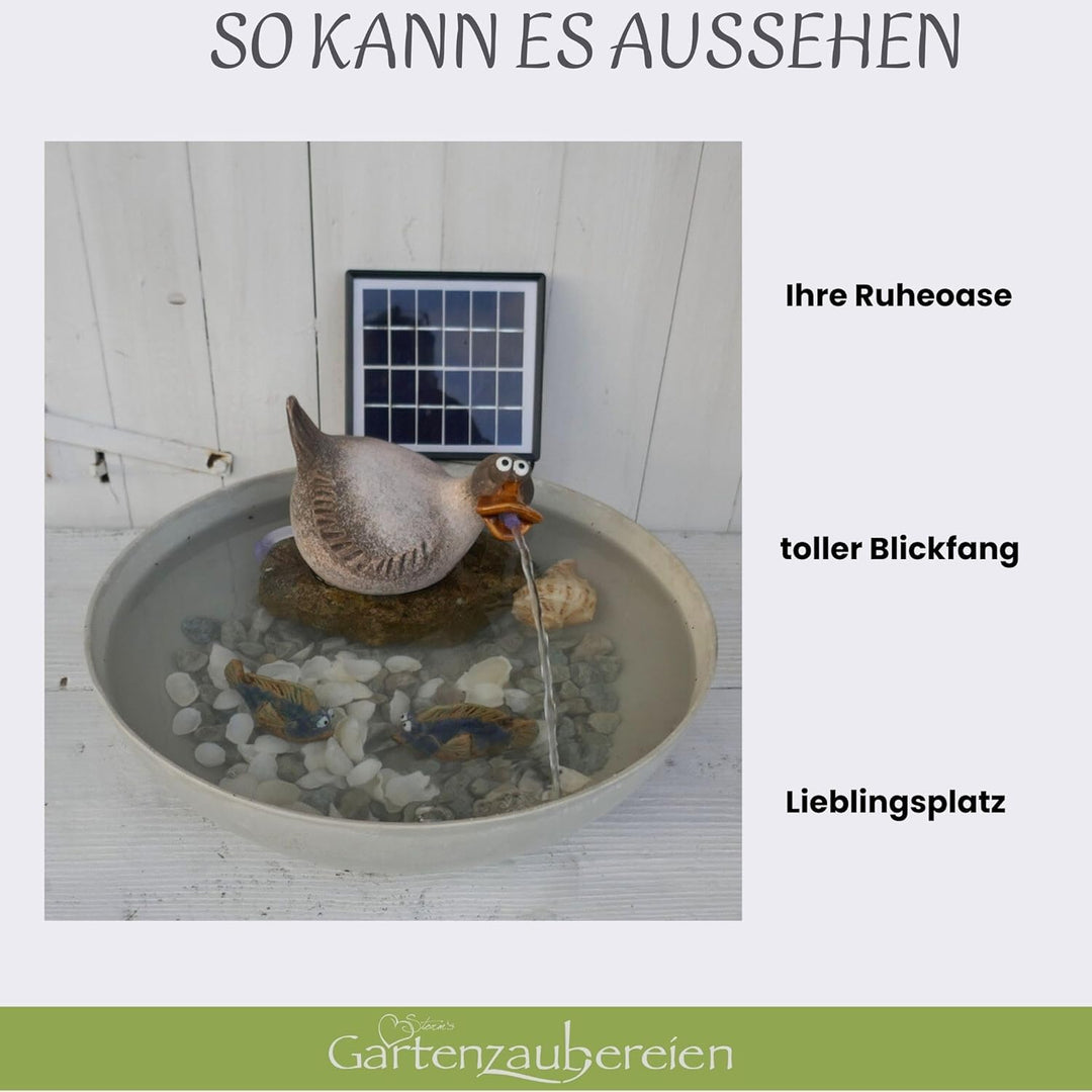 Storm's Gartenzaubereien Solar Wasserspeier Ente - Keramikfigur für Teiche und Miniteiche - 17cm x 1