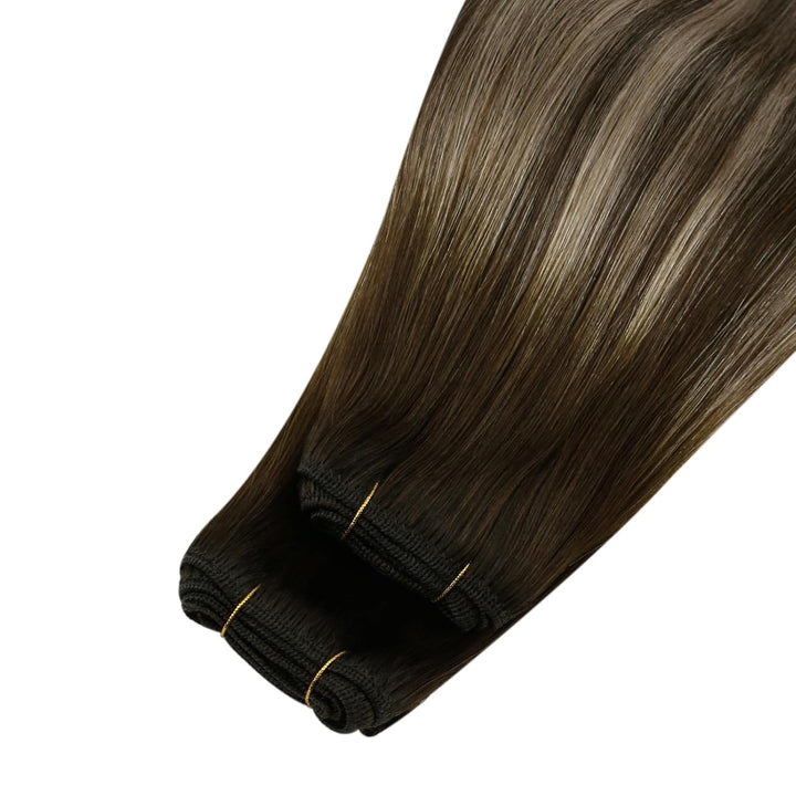 Ugeat Weft Extensions Echthaar Aschblond Balayage Tressen Extensions Echthaar Ombre Bunkelbraun Echt