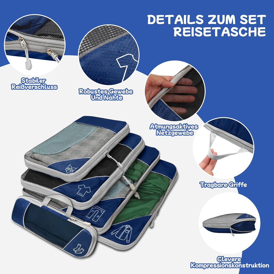 5-teilig Kompressions Packwürfel Set für Reisen, Compression Packing Cube zur Organisation Ihres Rei