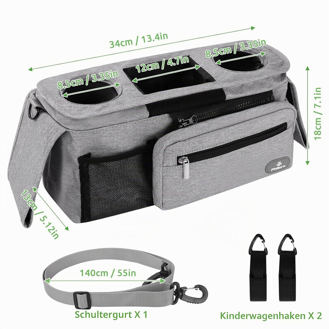 Philorn Kinderwagen Organizer mit Isolierten Getränkehalter/Kaffeehalter, Universal Buggy Kinderwage
