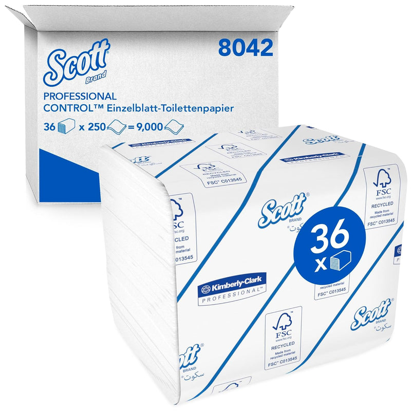 Scott Control Einzelblatt-Toilettenpapier 8042 – 2-lagiges Toilettenpapier in Grosspackungen – 36 Pa