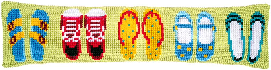 Vervaco PN-0188105 Zugluftstopper Kreuzstich Set vorgezeichnet, Baumwolle, Sommerschuhe, 80x20cm 80x