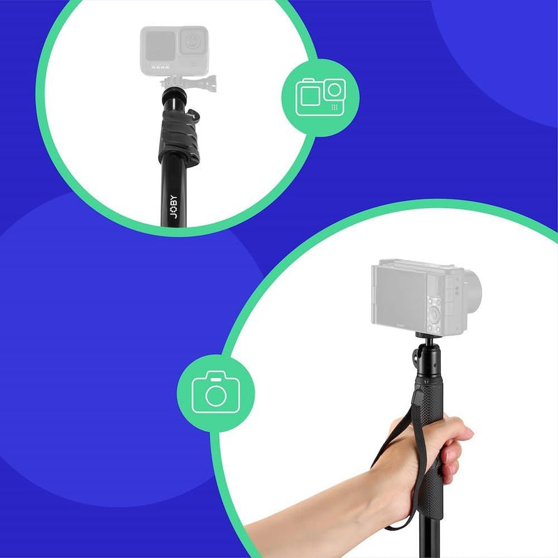 JOBY Compact Monopod 2-in-1, Kamera / Action Cam mit Kugelkopf, Universal ¼-20" Mount, Schwenkhalter